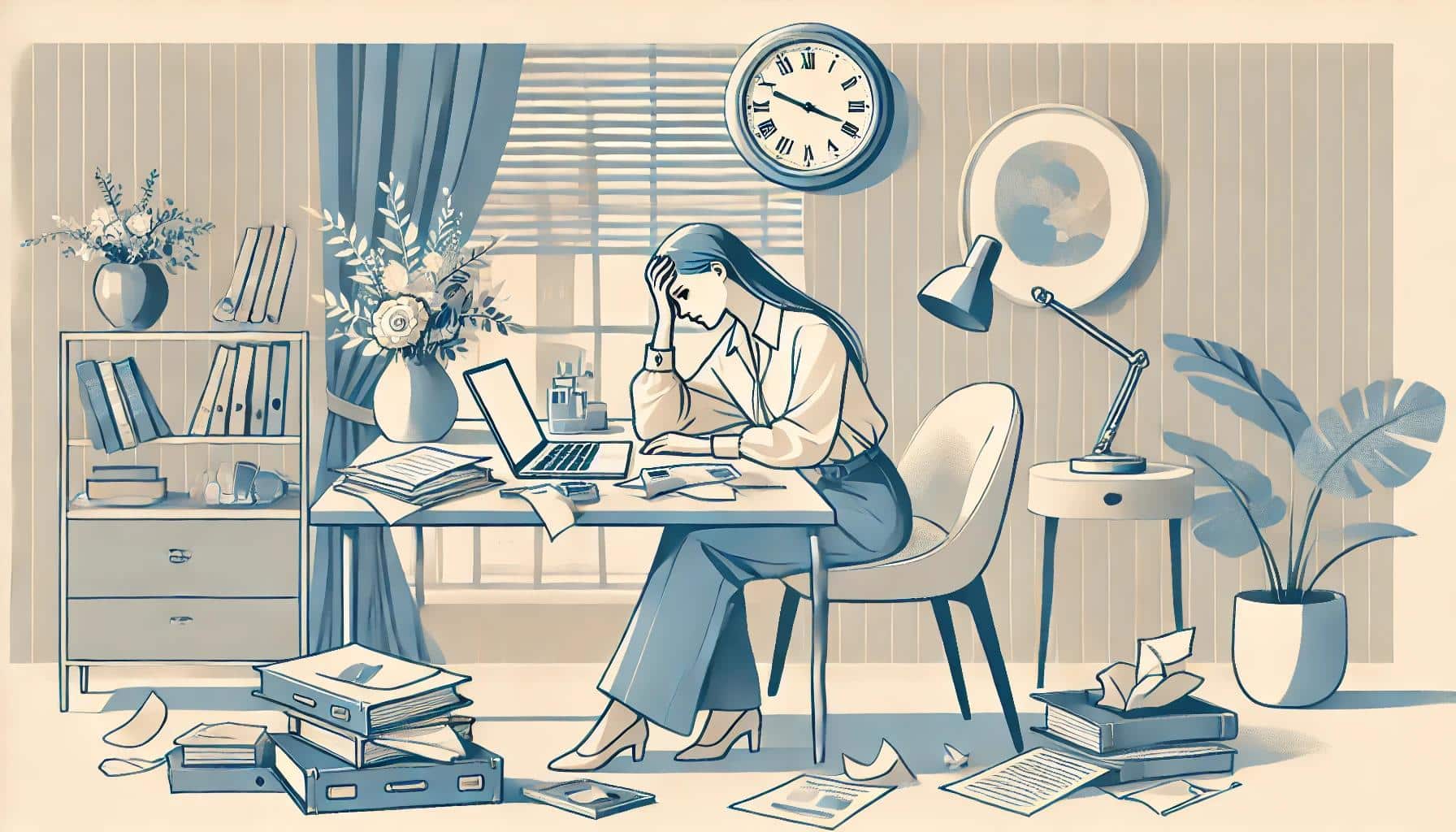 An illustration of a woman being stressed.