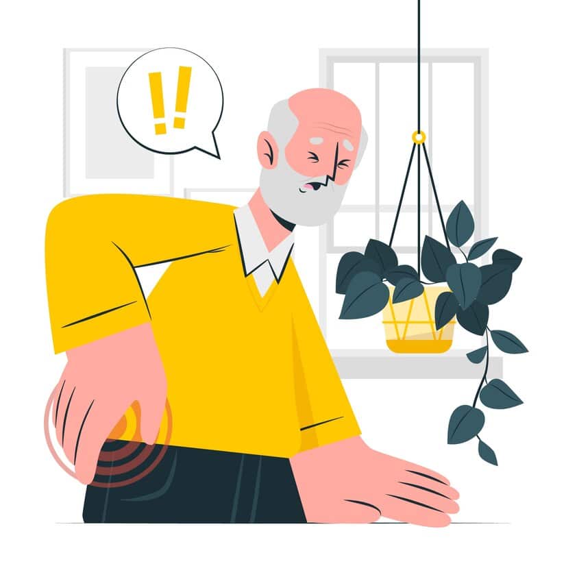 An illustration of an old man with back pain.