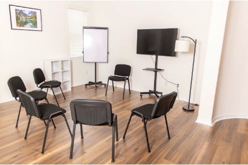Group therapy room at A Mission for Michael where clients build skills to manage anxiety together.