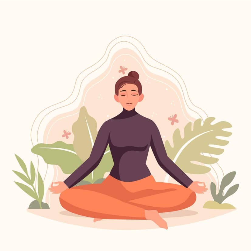 An illustration of a woman meditating. 