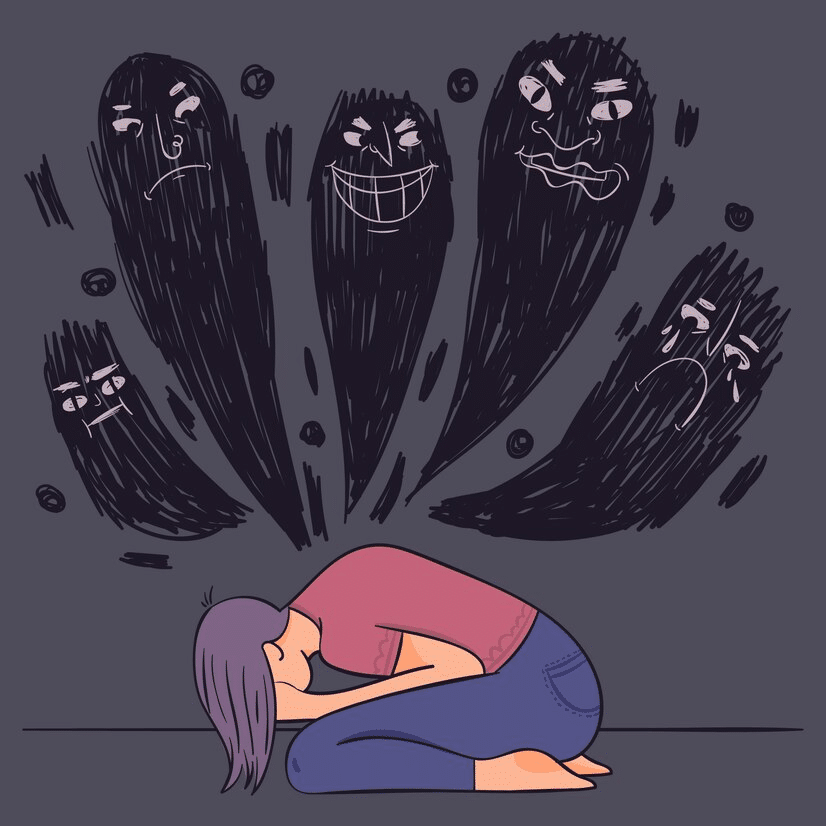 An illustration of a woman hearing things.