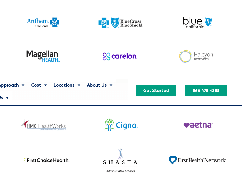 Logos of accepted insurance providers, including Anthem, BlueCross BlueShield, Cigna, and Aetna.