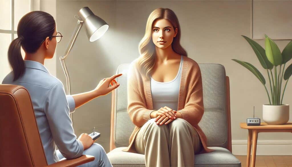 A therapist guiding a patient through EMDR. 