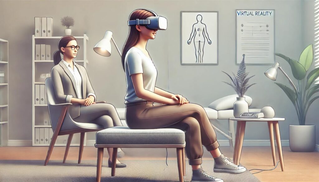 A therapist and patient in a Virtual Reality therapy session.