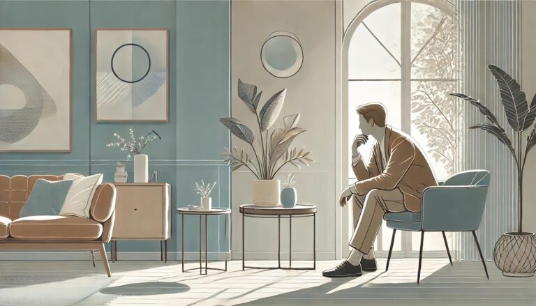A man deep in thought, sitting in a chair.