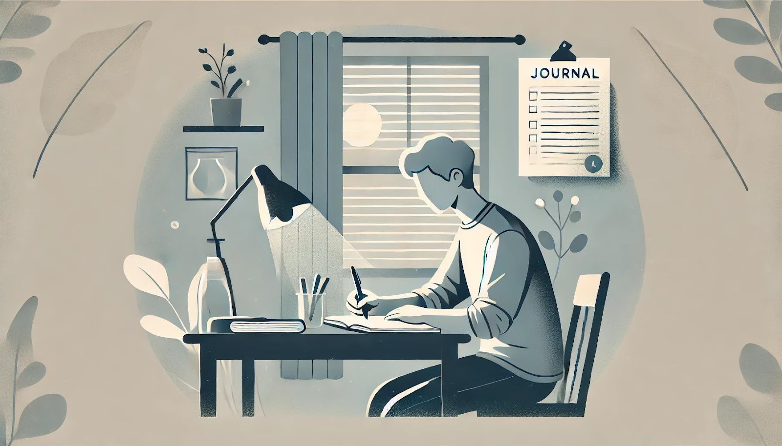 A person sitting at a desk writing in a journal.