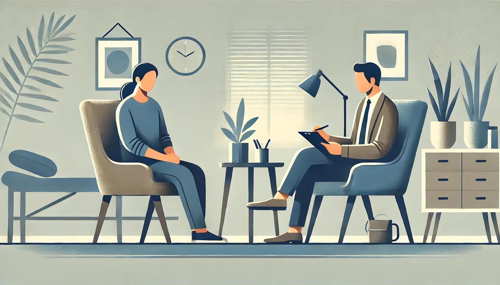 A therapist discussing PTSD treatment options with a patient.