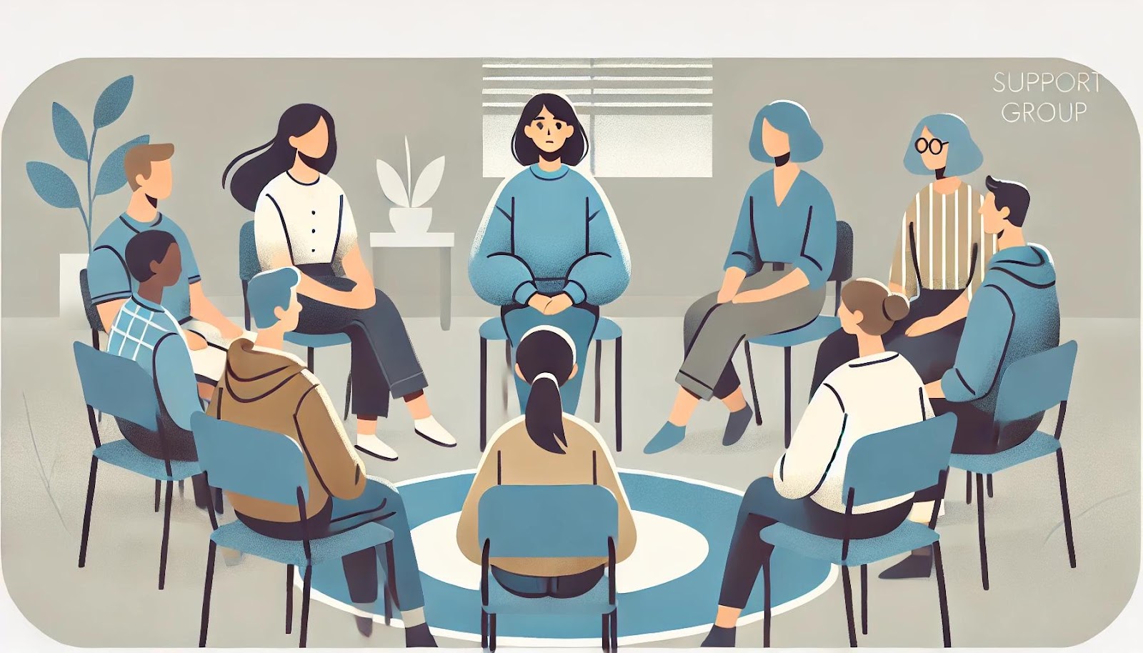 A group therapy session with people sitting in a circle.
