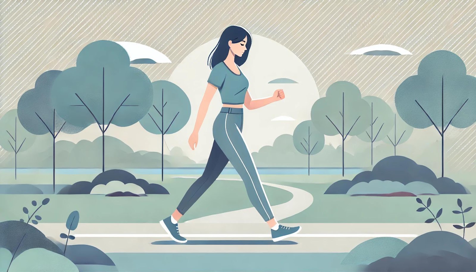 A woman walking in a park.