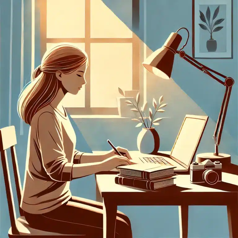A thoughtful adult at a desk.