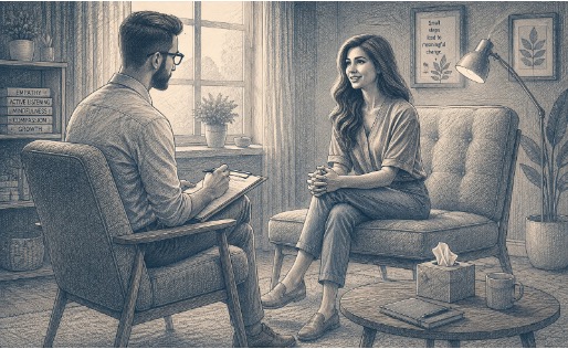 A patient engaging in a one-on-one therapy session with a professional.Â