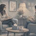 A therapist and patient in a therapy session.