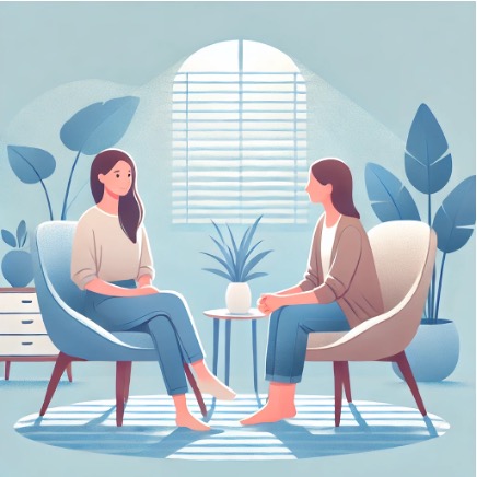 Woman discussing with a mental health professional.