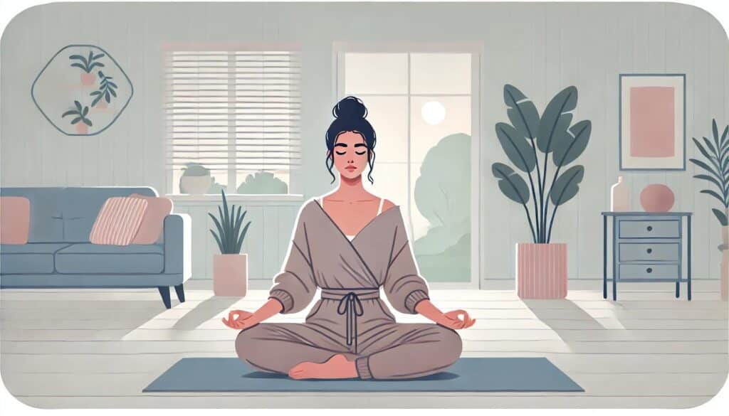 A person practicing meditation at home.