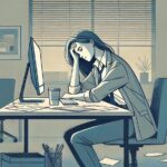 A stressed out woman at work.
