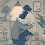 Person comforting her traumatized friend with a hug