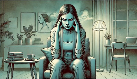 An illustration of a woman experiencing mood swings.