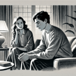 illustration of man and woman in a relationship, on a couch, where the man looks anxious and the situation looks tense, displaying how anxiety affects relationships