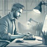 illustration of man at desk looking intently, demonstrating hyperfocus in adhd