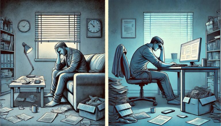 illustration showing a severely depressed man