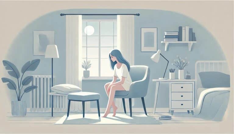 sad woman in her room