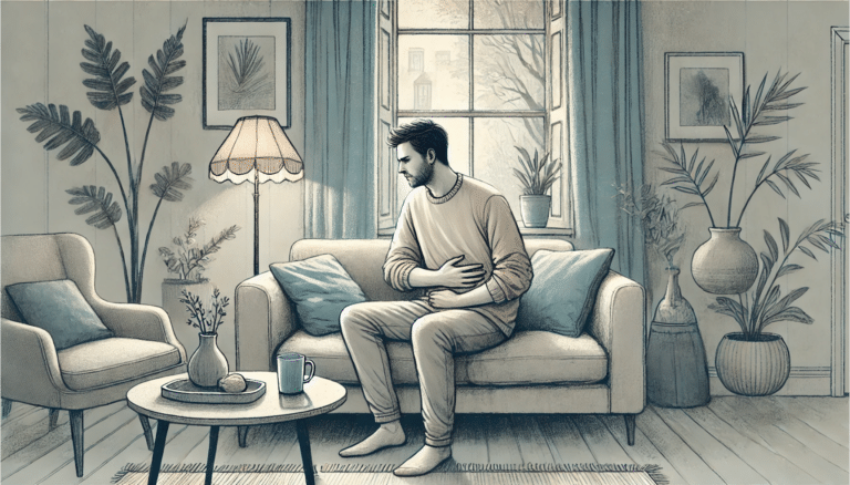 An illustration of a man experiencing diarrhea