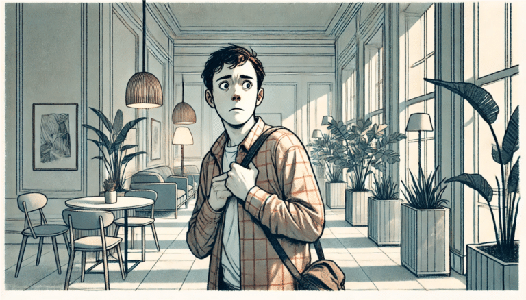 An illustration of someone being hyper-vigilant looking around in fear
