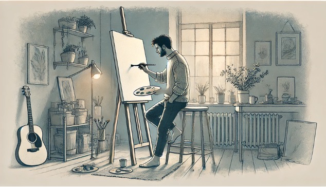 A man painting. 