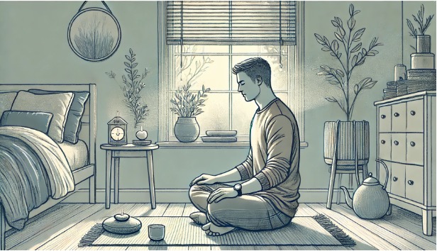 A man doing a grounding exercise. 
