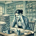 An illustration of a woman hearing voices in her head due to work stress