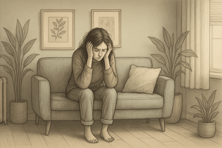An illustration of a woman with depression