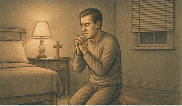 Illustration of a man praying excessively