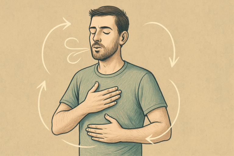 An illustration of a man practicing deep breathing exercises