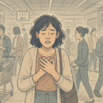 Illustration of a woman having a panic attack in public