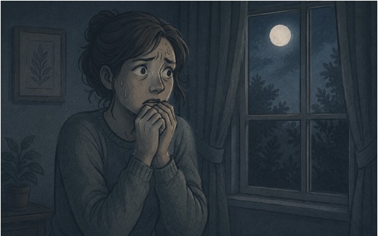 A woman experiencing anxiety at night