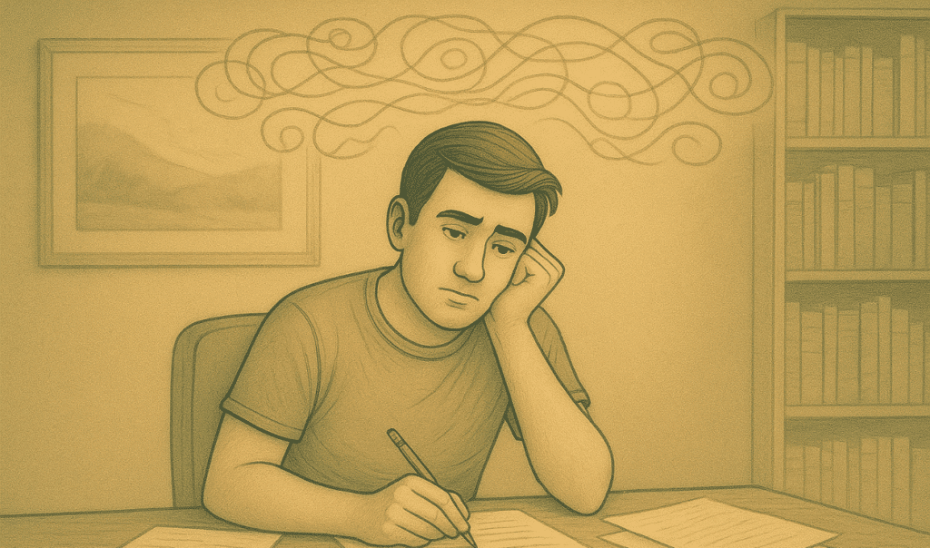 Person trapped in a cycle of overthinking with mental health impact