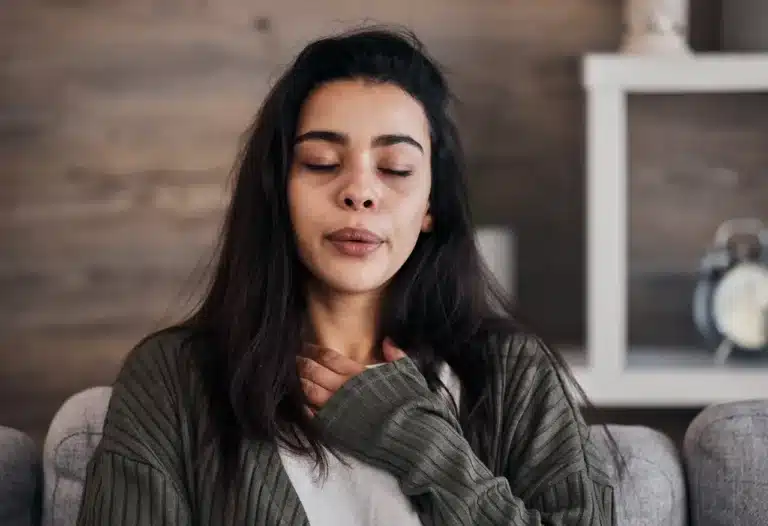 woman practicing breathing for the ABCs of trauma