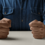 Man sitting at a table with his fists clenched on the table, in need of chronic anger & conduct disorder treatment