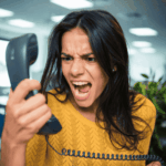 Woman shouting down the phone in need of rage disorder treatment