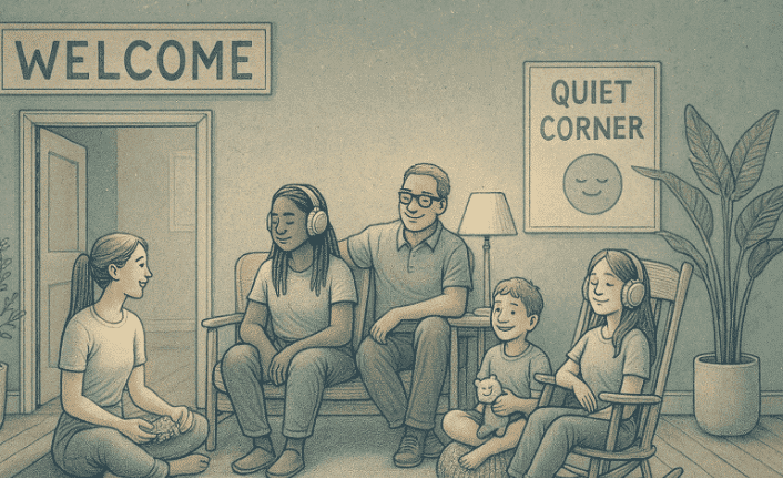 A diverse group of people in a supportive environment, representing the importance of acceptance and appropriate accommodations for neurodivergent individuals.