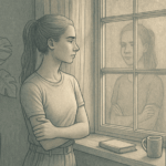 An illustration of a person standing at a window looking out pensively, representing the internal struggle and self-awareness involved in recognizing worsening mental health symptoms.