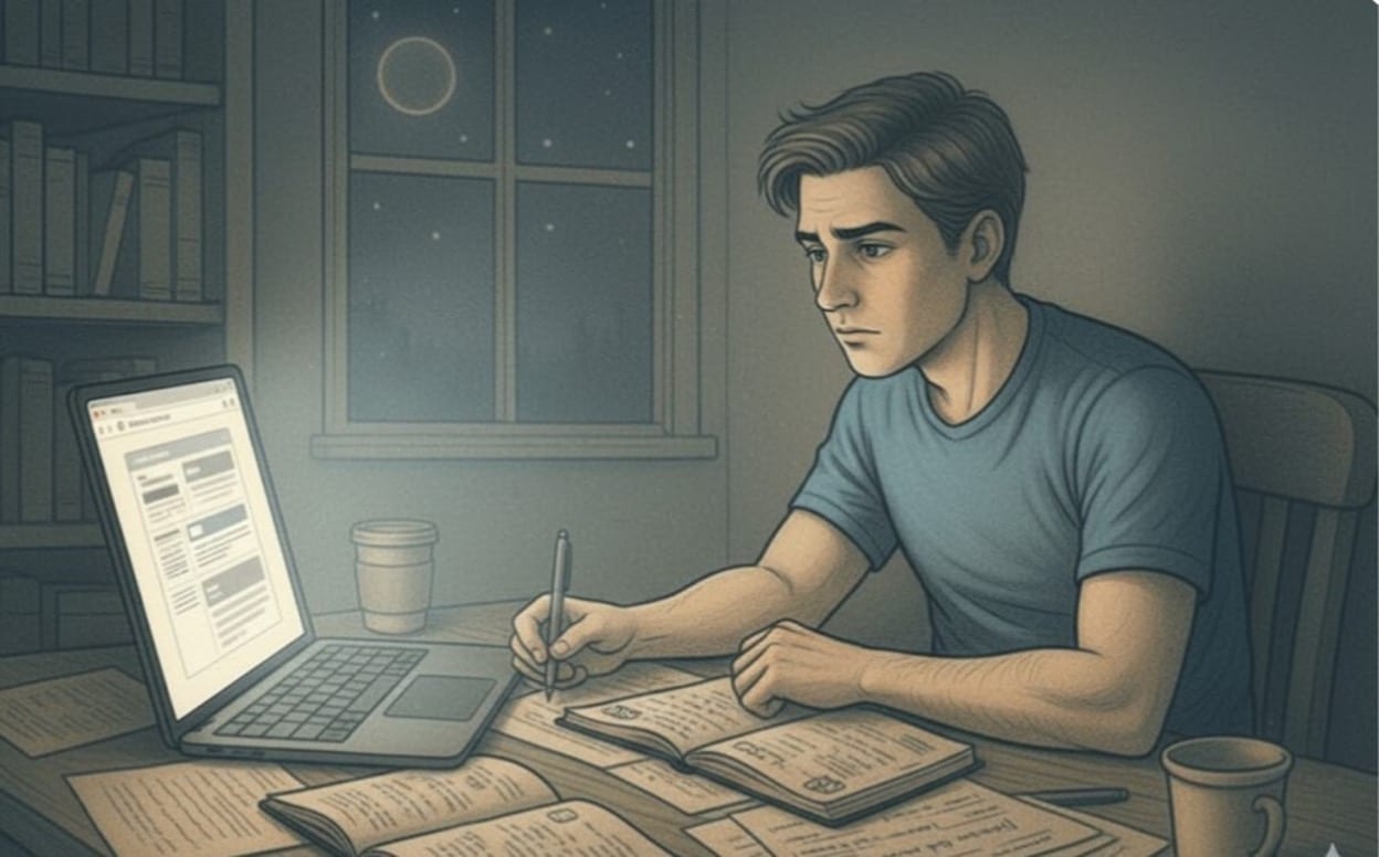 Adult with ADHD experiencing analysis paralysis while trying to make decisions at work