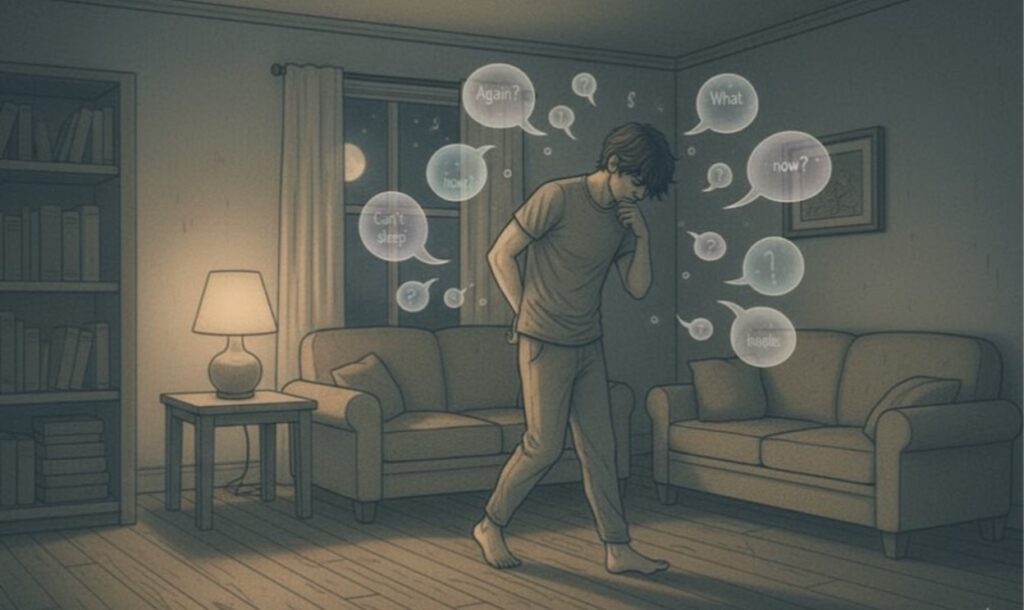 Person experiencing ADHD overthinking with racing thoughts and mental overwhelm