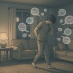 Person experiencing ADHD overthinking with racing thoughts and mental overwhelm