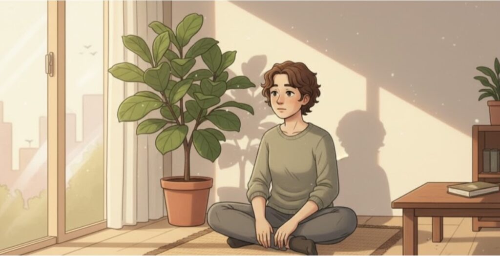 Person practicing mindfulness meditation to interrupt catastrophic thought patterns.