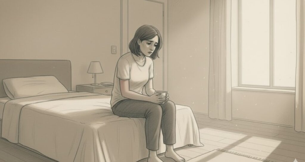 Person experiencing quiet fatigue during the depressive phase of high-functioning bipolar disorder.