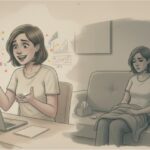 Energetic person presenting versus a withdrawn person sitting alone on the couch.