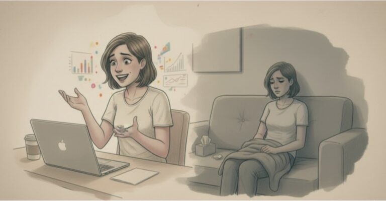 Energetic person presenting versus a withdrawn person sitting alone on the couch.