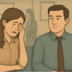 A young man looking unbothered as he watches a lady sitting beside him cry.