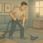 Man maintaining daily routine through household chores as part of BPD management strategy